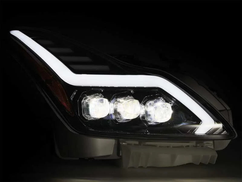AlphaRex 08-13 Infiniti G37 Coupe SD NOVA LED Proj Headlights Plank Gloss Blk w/Activ Light/Seq Sig - Installation View