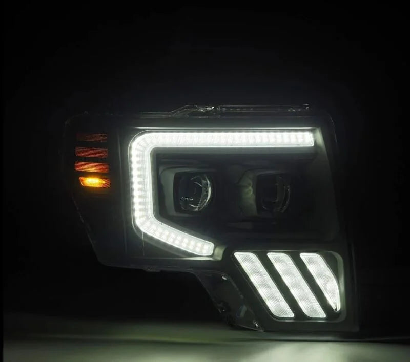 AlphaRex 09-14 Ford F-150 PRO-Series Projector Headlights Plank Style Black w/Activ Light/Seq Signal - Side View