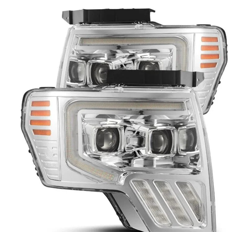 AlphaRex 09-14 Ford F-150 PRO-Series Projector Headlights Plank Style Chrm w/Activ Light/Seq Signal - Main Product View