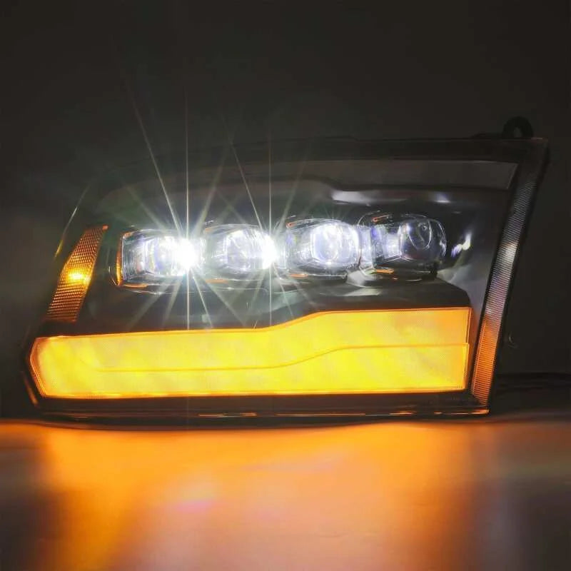AlphaRex 09-18 Dodge Ram 1500HD NOVA LED Projector Headlights Plank Style Design Gloss Black w/DRL - Side View