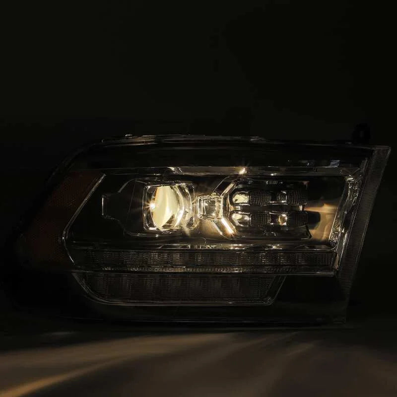 AlphaRex 09-18 Dodge Ram 1500HD PRO-Series Proj Headlights Plank Style Alpha Black w/Seq Signal/DRL - Back View