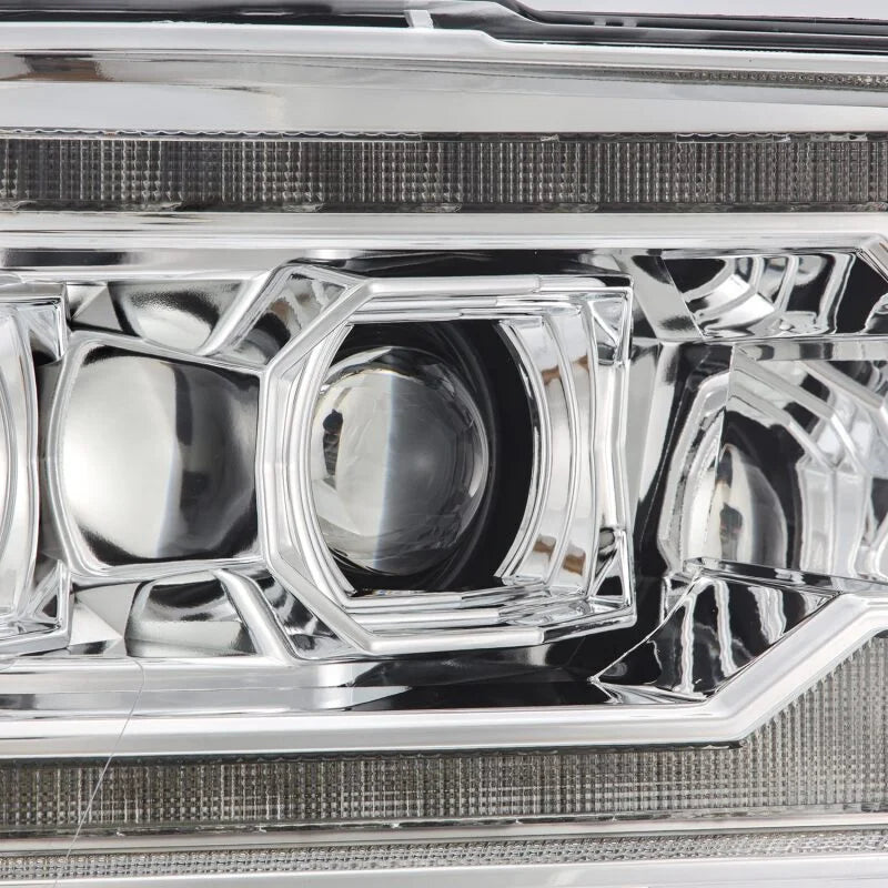 AlphaRex 09-18 Dodge Ram 2500 LUXX LED Proj Headlights Plank Style Chrm w/Activ Light/Seq Signal/DRL - Back View