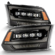 Load image into Gallery viewer, AlphaRex 09-18 Ram 2500 NOVA LED Proj Headlights Plank Style Alpha Blk w/Activ Light/Seq Signal/DRL - Main Product View