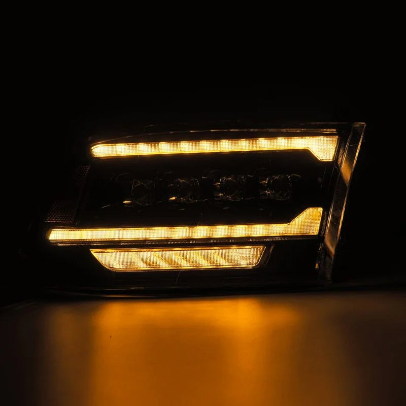 AlphaRex 09-18 Ram 2500 NOVA LED Proj Headlights Plank Style Alpha Blk w/Activ Light/Seq Signal/DRL - Back View