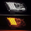 Load image into Gallery viewer, AlphaRex 10-12 Ford Mustang LUXX LED Proj Headlights Plank Style Chrome w/Activ Light/Seq Signal - Back View