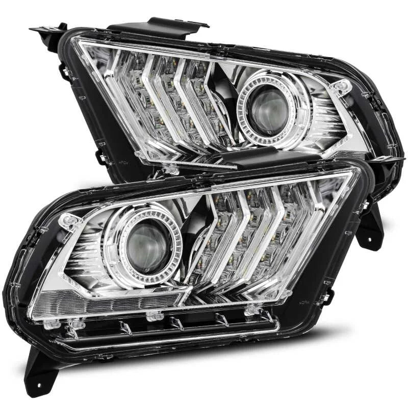 AlphaRex 10-12 Ford Mustang PRO-Series Projector Headlights Plank Style Chrome w/Top/Bottom DRL - Main Product View