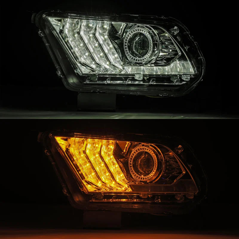 AlphaRex 10-12 Ford Mustang PRO-Series Projector Headlights Plank Style Chrome w/Top/Bottom DRL - Side View