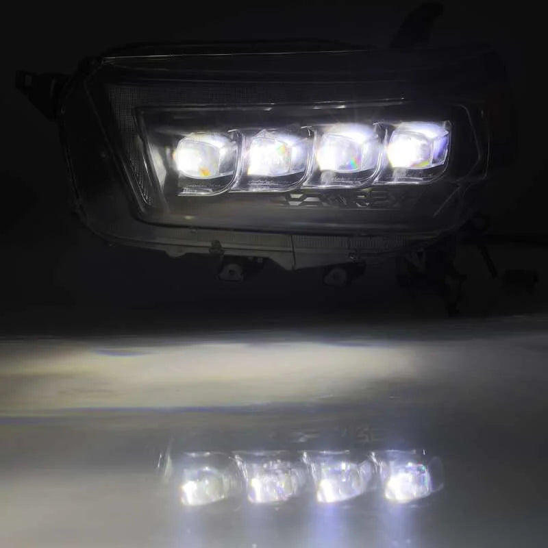 AlphaRex 10-13 Toyota 4Runner NOVA LED Projector Headlights Plank Style Black w/Seq Signal/DRL - Back View