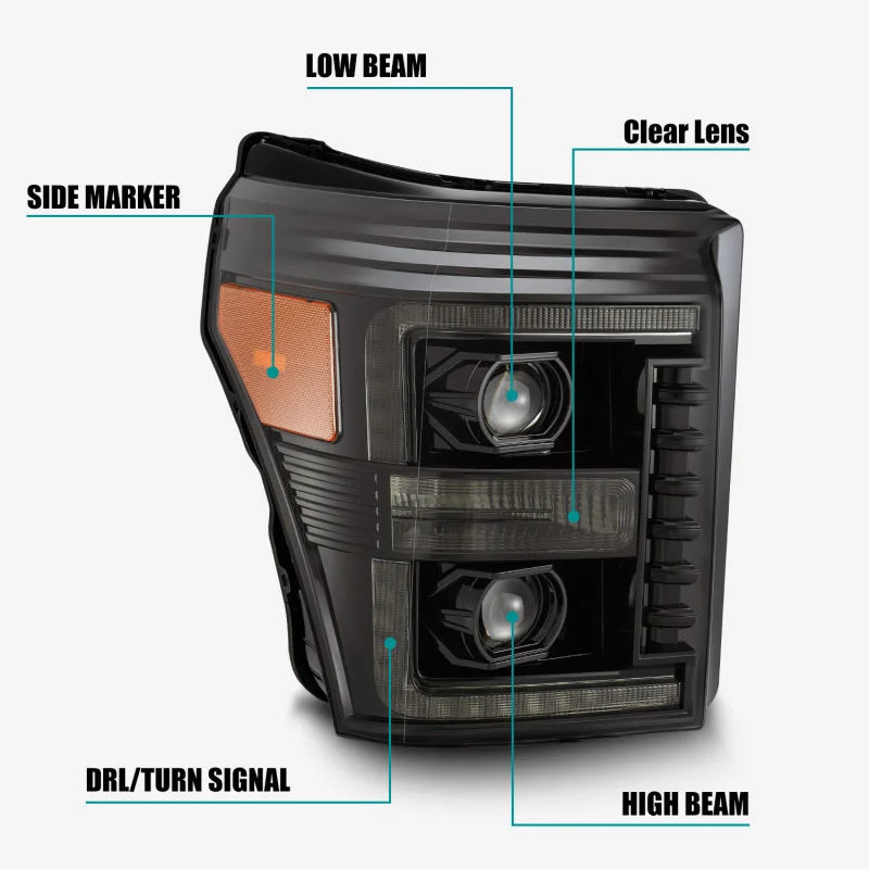 AlphaRex 11-16 Ford F-250 SD PRO-Series Projector Headlights Plank Style Alpha Black w/Seq Signal - Additional View 5