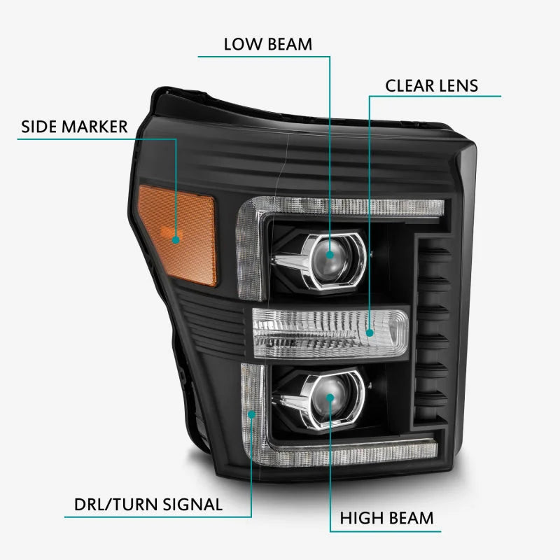 AlphaRex 11-16 Ford F-250 SD PRO-Series Projector Headlights Plank Style Design Black w/Seq Signal - Additional View 5