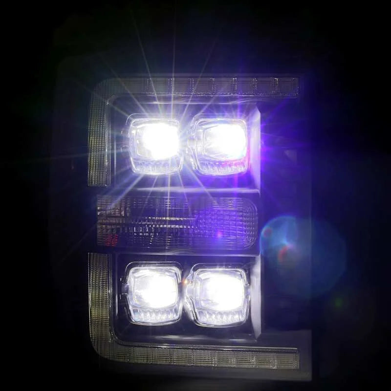 AlphaRex 11-16 Ford F-350 SD NOVA LED Proj Headlights Plank Style Chrm w/Activ Light/Seq Signal - Back View