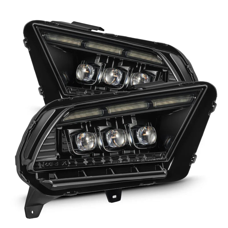 AlphaRex 13-14 Ford Mustang NOVA LED Proj Headlights Alpha-Blk w/Actv Light & Seq.Sig / SB DRL - Main Product View