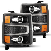 Load image into Gallery viewer, AlphaRex 14-15 Chevy 1500 PRO-Series Projector Headlights Black w/ Sequential Signal &amp;  DRL - Main Product View