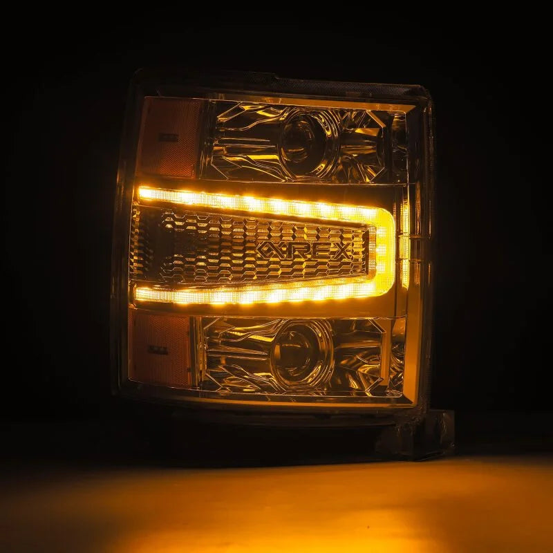 AlphaRex 14-15 Chevy 1500 PRO-Series Projector Headlights Chrome w/Sequential Signal &  DRL - Back View