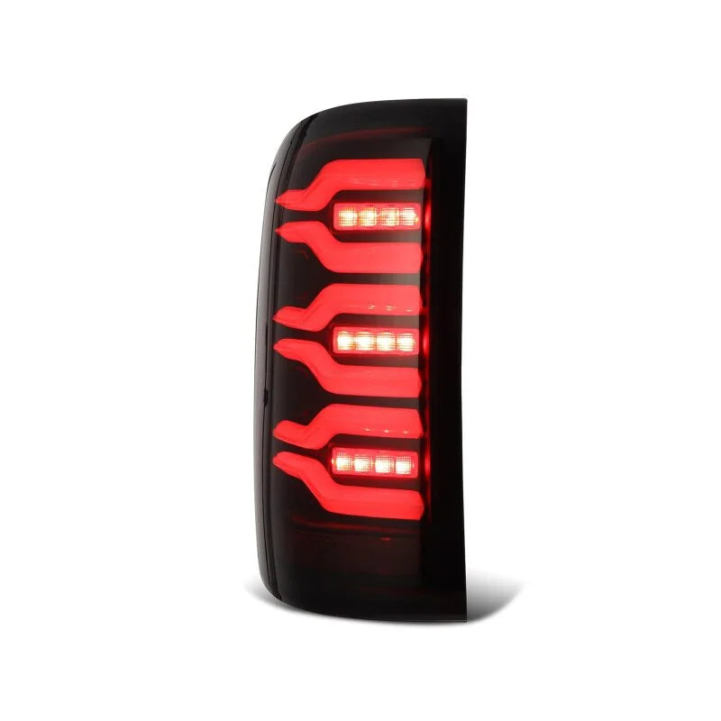 AlphaRex 14-18 GMC Sierra 1500/2500HD/3500HD LUXX-Series LED Tail Lights Blk w/Actv Light & Seq. Sig - Back View