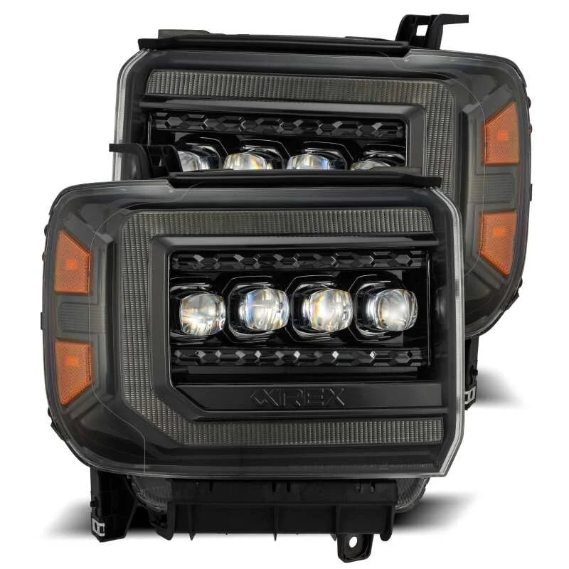 AlphaRex 14-18 GMC Sierra NOVA LED Proj Headlights Plnk Style Alpha Blk w/Activ Light/Seq Signal/DRL - Main Product View