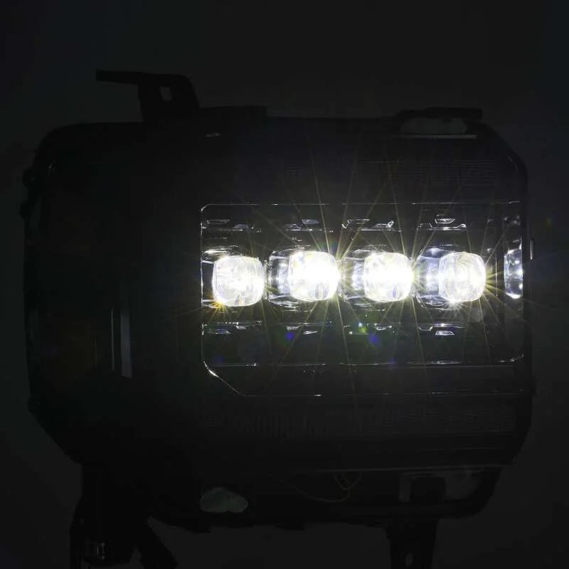 AlphaRex 14-18 GMC Sierra NOVA LED Proj Headlights Plnk Style Alpha Blk w/Activ Light/Seq Signal/DRL - Side View