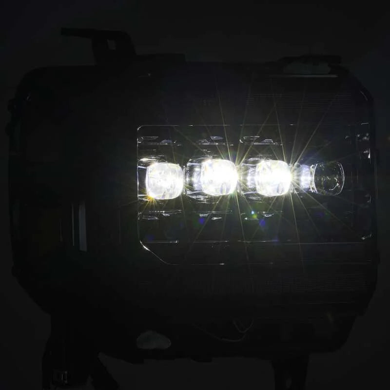AlphaRex 14-18 GMC Sierra NOVA LED Proj Headlights Plnk Style Alpha Blk w/Activ Light/Seq Signal/DRL - Back View