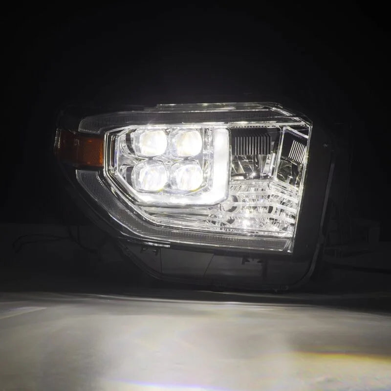 AlphaRex 14-21 Toyota Tundra NOVA LED Proj HL Chrome w/Actv Light & Seq. Sig + Switchback DRL - Side View