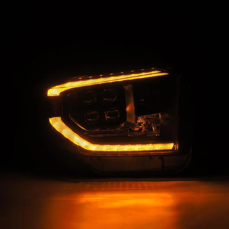 AlphaRex 14-21 Toyota Tundra NOVA-Series LED Proj Headlights Blk w/Actv Light & Seq. Sig + DRL - Installation View