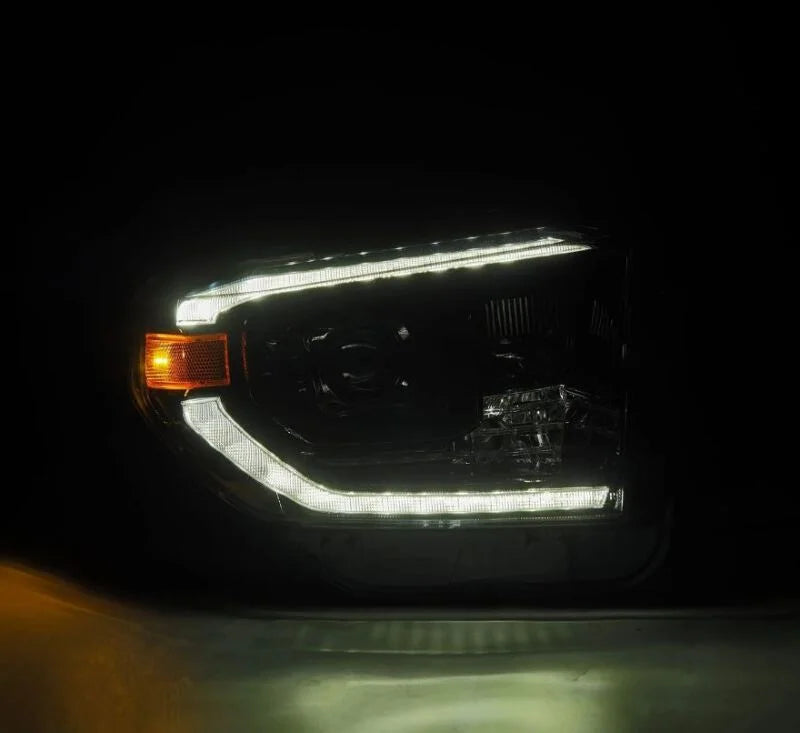 AlphaRex 14-21 Toyota Tundra PRO-Series Projector Headlights Black w/Seq. Sig. + DRL - Back View