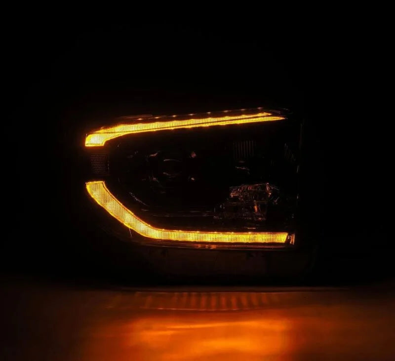 AlphaRex 14-21 Toyota Tundra PRO-Series Projector Headlights Black w/Seq. Sig. + DRL - Installation View