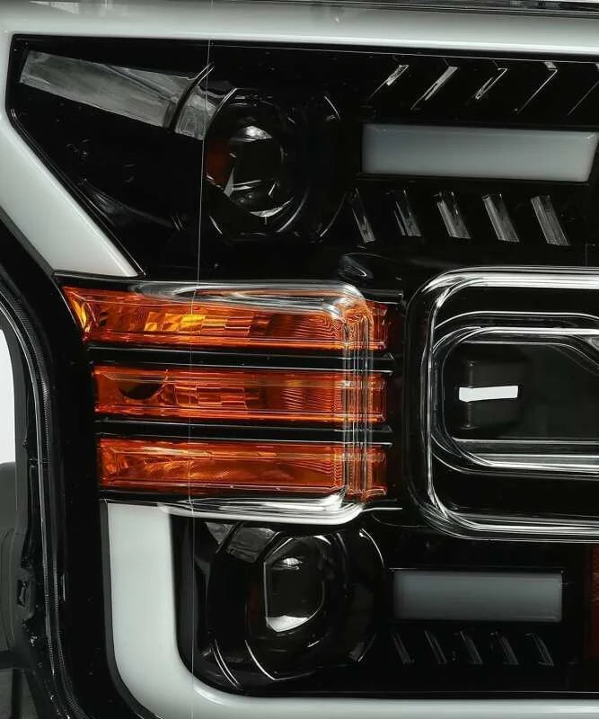 AlphaRex 15-17 Ford F-150 PRO-Series Proj Headlights Plank Style Gloss Blk w/Activ Light/Seq Signal - Side View
