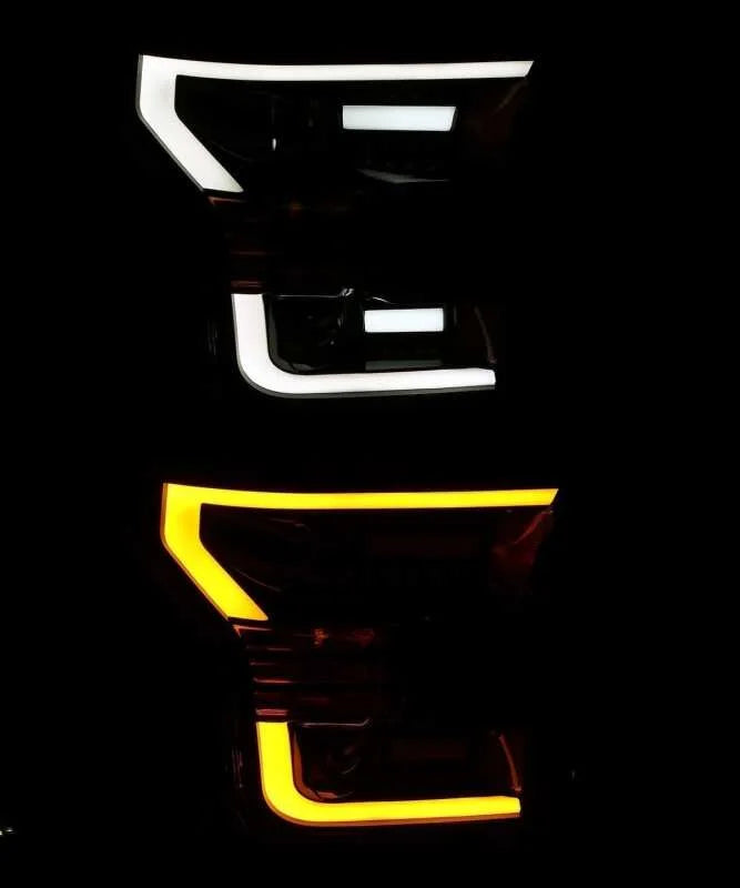 AlphaRex 15-17 Ford F-150 PRO-Series Proj Headlights Plank Style Gloss Blk w/Activ Light/Seq Signal - Detail View