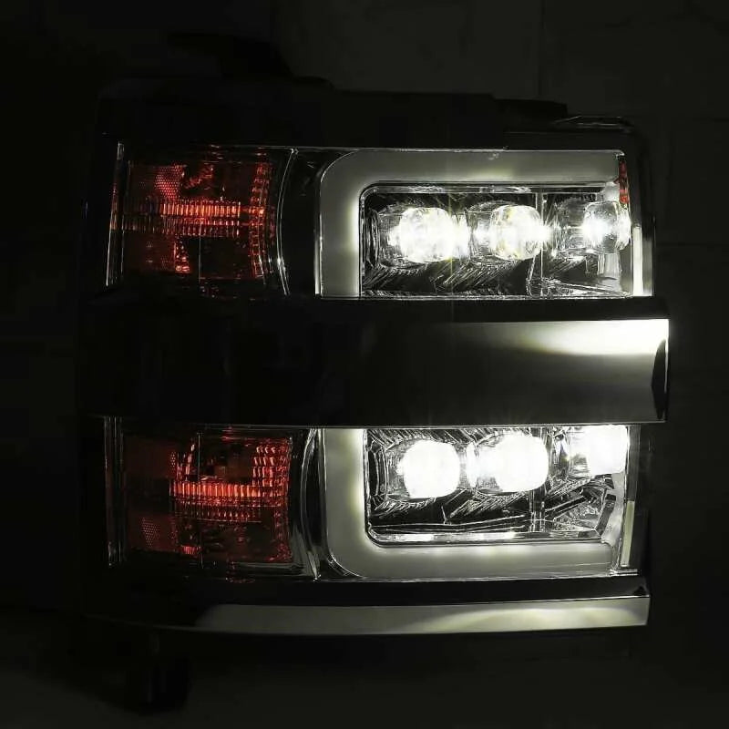 AlphaRex 15-18 Chevy 2500HD NOVA LED Proj Headlight Plank Style Jet Blk w/Activ Light/Seq Signal/DRL - Installation View