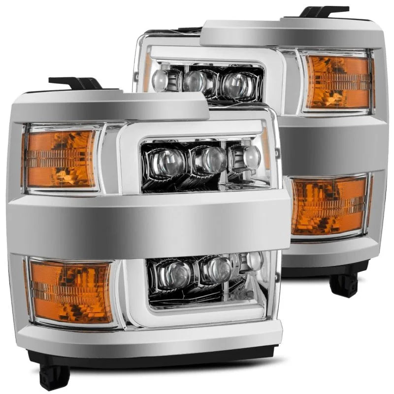 AlphaRex 15-18 Chevy 2500HD NOVA LED Proj Headlights Plank Style Chrome w/Activ Light/Seq Signal/DRL - Installation View