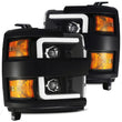 Load image into Gallery viewer, AlphaRex 15-19 Chevy 2500HD PRO-Series Proj Headlights Plank Jet Blk w/Activ Light/Seq Signal/DRL - Side View