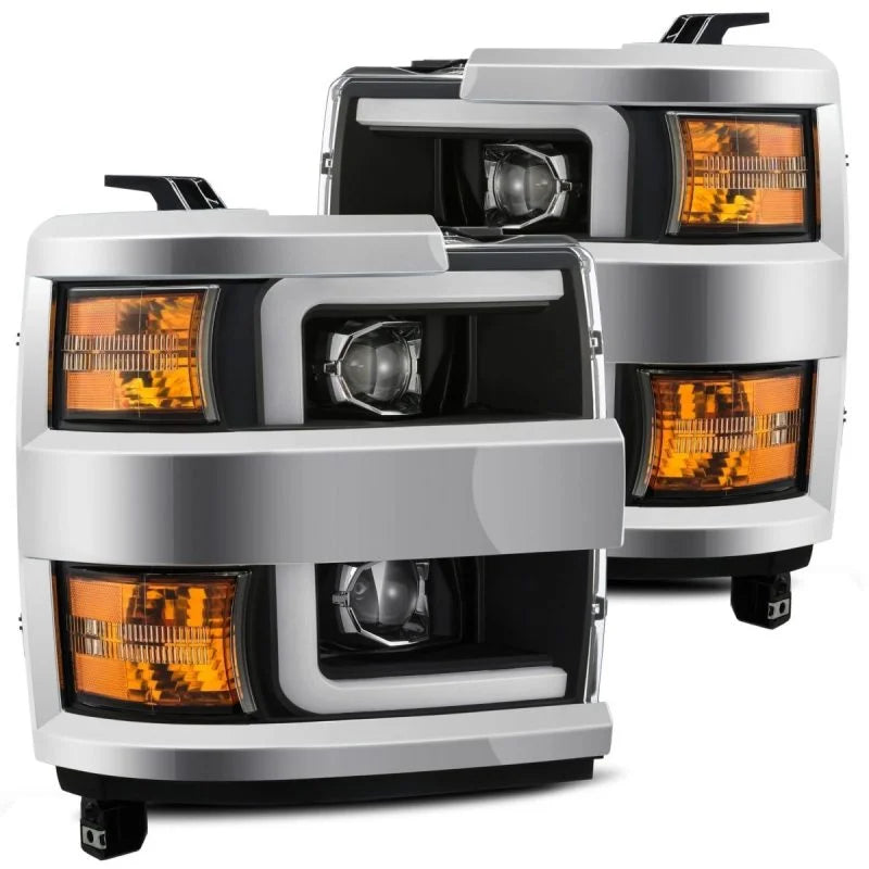 AlphaRex 15-19 Chevy 2500HD PRO-Series Proj Headlights Plank Style Blk w/Activ Light/Seq Signal/DRL - Back View