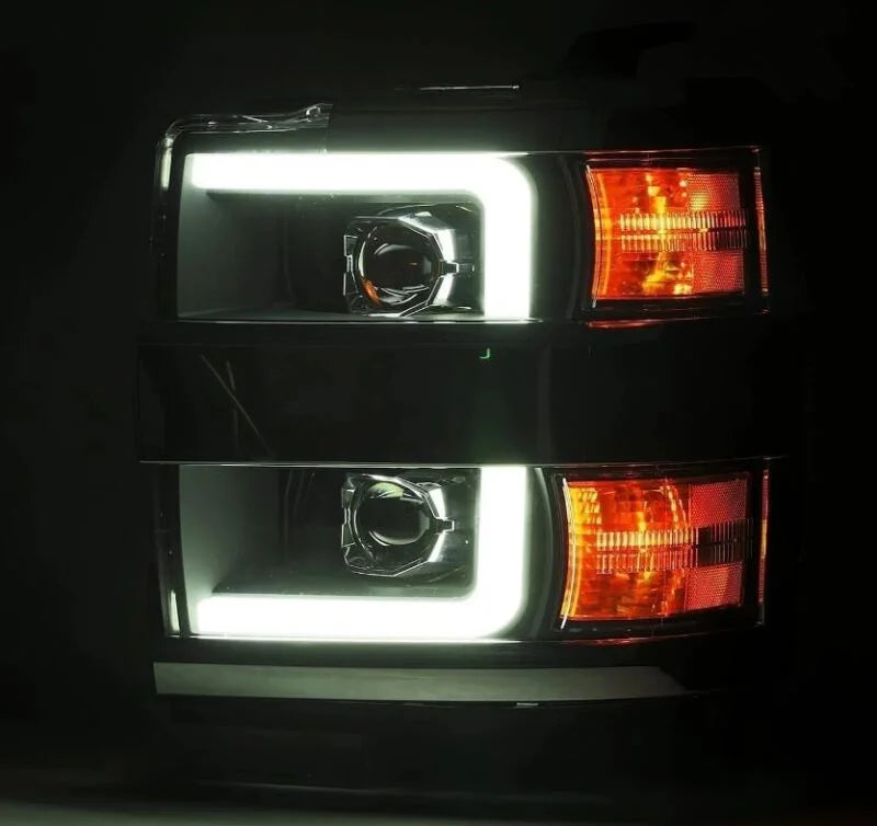 AlphaRex 15-19 Chevy Silverado 2500/3500 LUXX-Series Proj. Headlights Blk w/Actv SeqSig & SBDRL - Back View