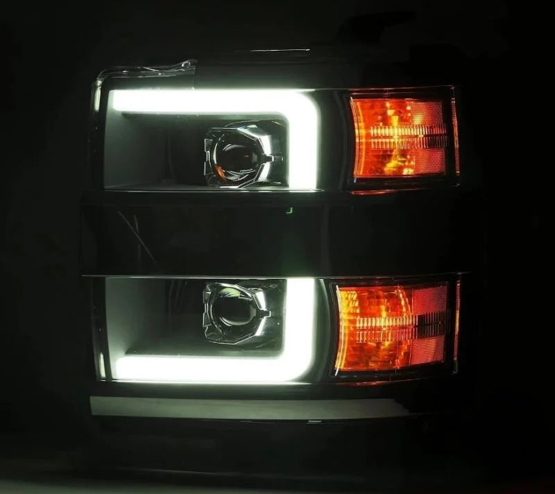 AlphaRex 15-19 Chevy Silverado 2500/3500 LUXX-Series Proj. Headlights Chrome w/Actv SeqSig & DRL - Side View