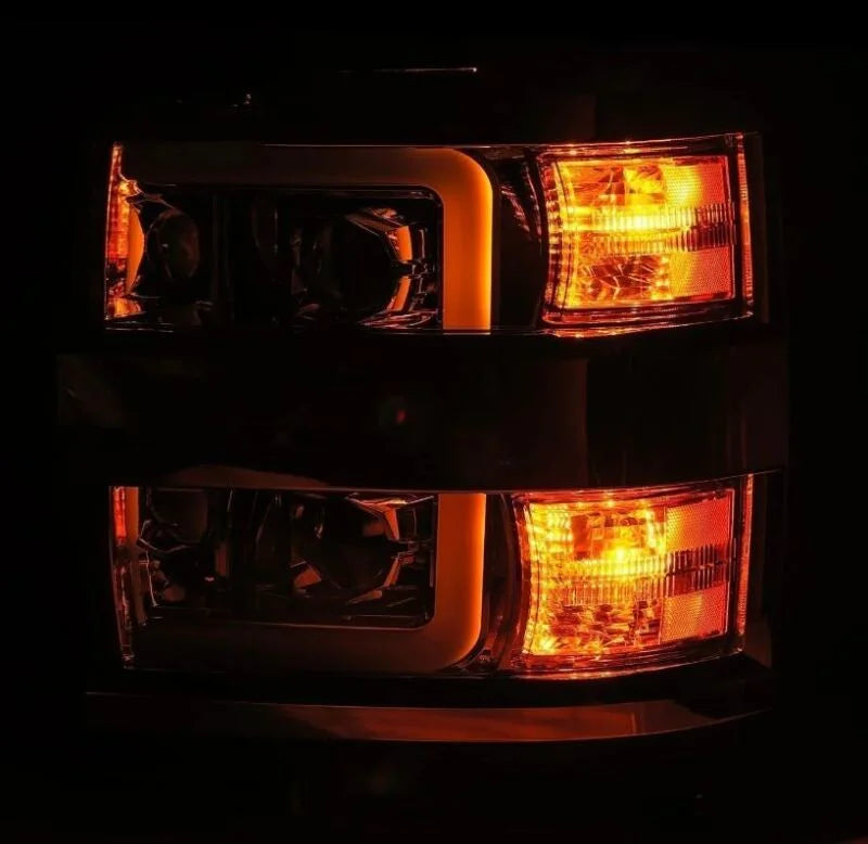 AlphaRex 15-19 Chevy Silverado 2500/3500 LUXX-Series Proj. Headlights Chrome w/Actv SeqSig & DRL - Back View