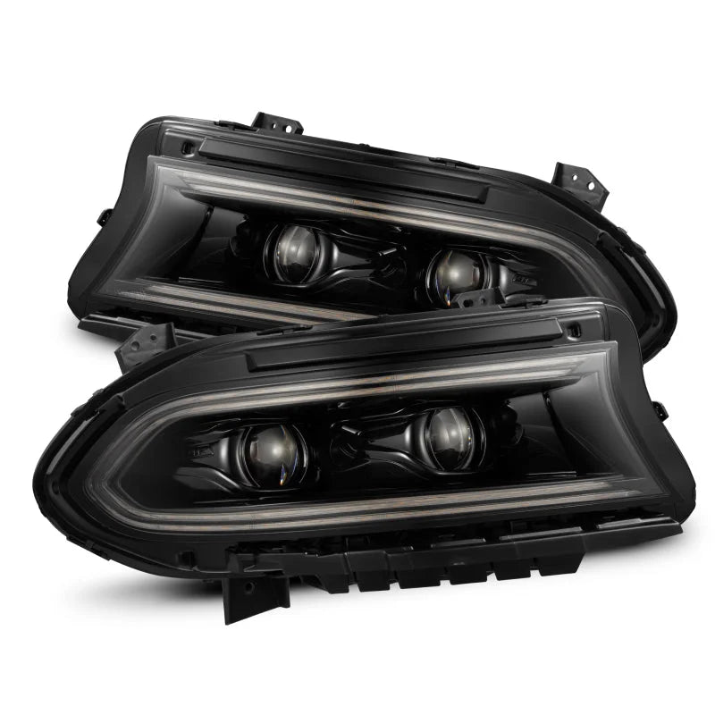 AlphaRex 15-23 Dodge Charger LUXX LED Proj Headlights Alpha-Black w/Actv Light & Seq.Sig / SB DRL - Main Product View