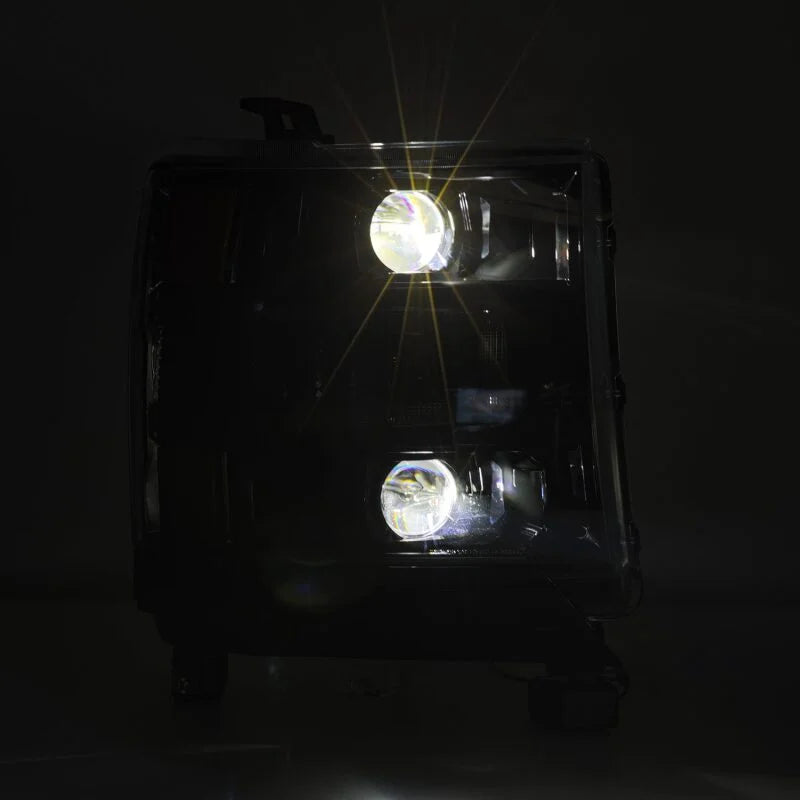AlphaRex 16-18 Chevy 1500HD LUXX LED Proj Headlights Alpha-BK w/Seq Atv Lgt / SeqSig (Req PN 810023) - Installation View