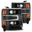 Load image into Gallery viewer, AlphaRex 16-18 Chevy 1500HD LUXX LED Proj Headlights BK w/Seq Actvn Light / SeqSig (Req PN 810023) - Main Product View