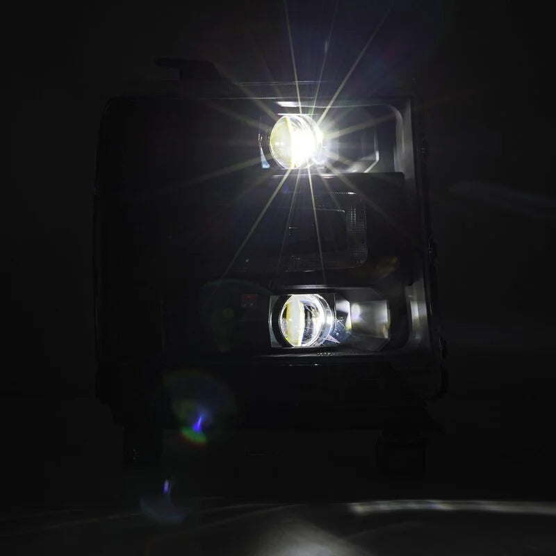 AlphaRex 16-18 Chevy 1500HD LUXX LED Proj Headlights BK w/Seq Actvn Light / SeqSig (Req PN 810023) - Back View