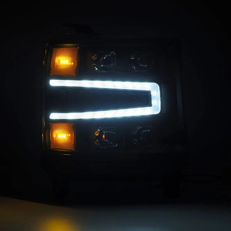 AlphaRex 16-18 Chevy 1500HD NOVA-Series LED Proj Headlights BK w/Actv Lgt/SeqSig & DRL (Req 810023) - Side View