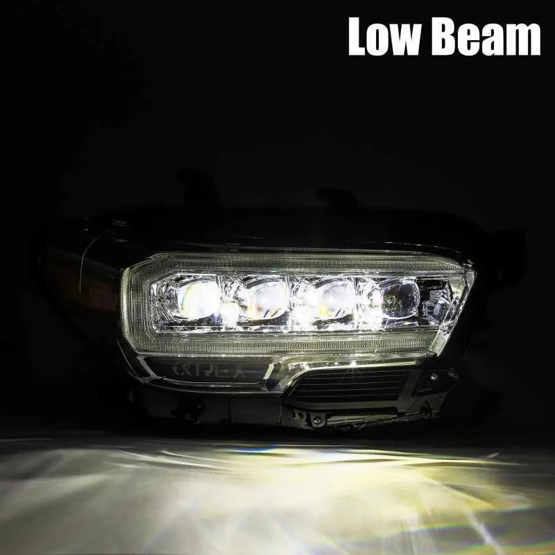 AlphaRex 16-20 Toyota Tacoma NOVA LED Projector Headlights Plank Style Black w/Activation Light - Installation View