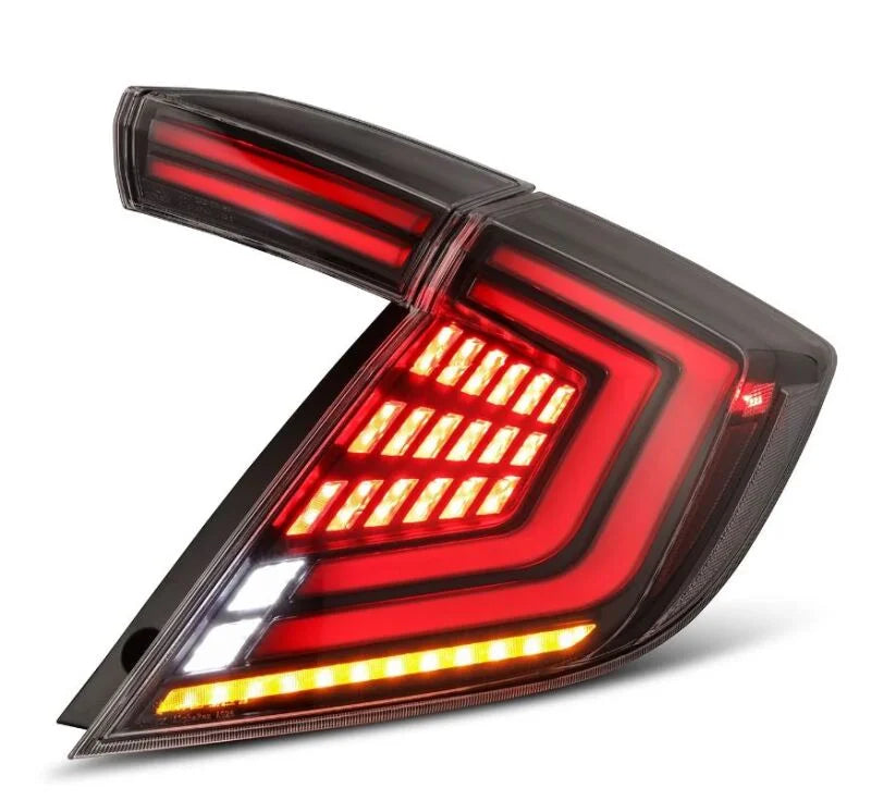 AlphaRex 16-21 Honda Civic Hatchback/ Type-R FK8 Nova-Series LED Tail Lights (Pair) - Alpha Black - Installation View