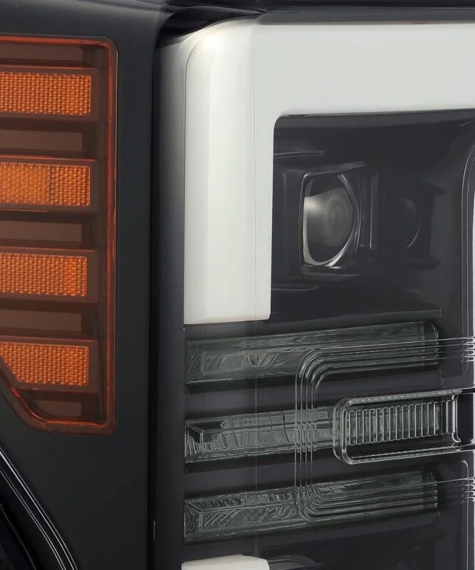 AlphaRex 17-19 Ford F-250 SD PRO-Series Proj Headlights Plank Style Black w/Activ Light/Seq Signal - Installation View