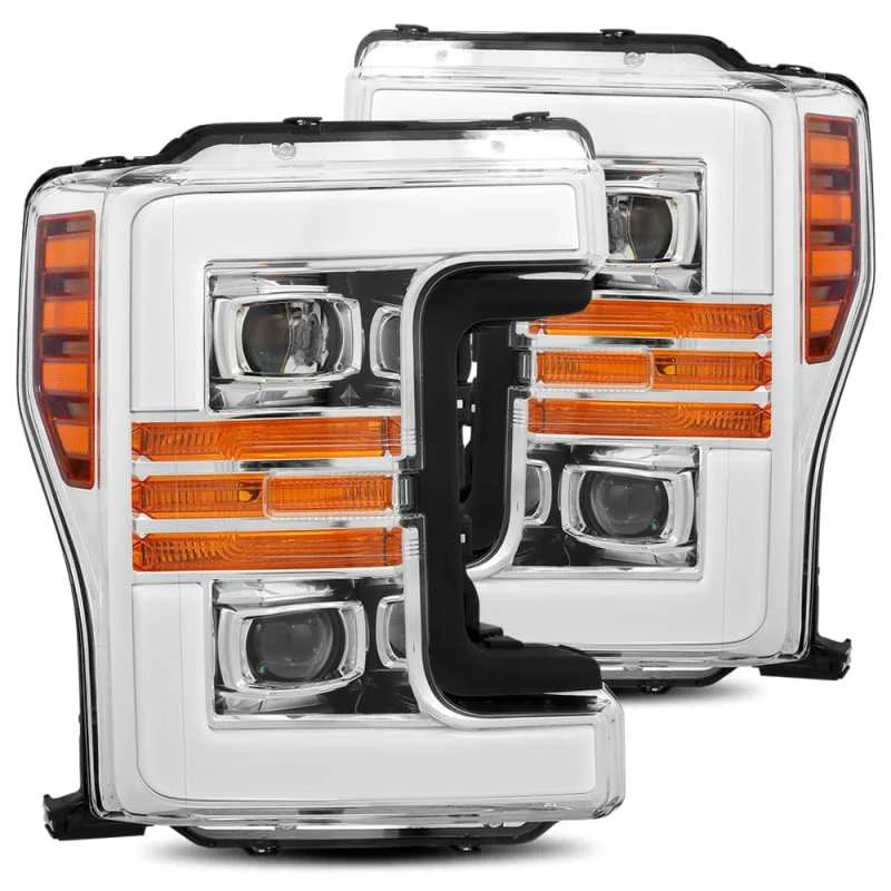 AlphaRex 17-19 Ford F-250 SD PRO-Series Proj Headlights Plank Style Chrome w/Activ Light/Seq Signal - Main Product View