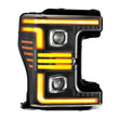 Load image into Gallery viewer, AlphaRex 17-19 Ford F-250/350/450/550  Super Duty PRO-Series Proj Headlights Black w/SeqSig &amp; DRL - Back View