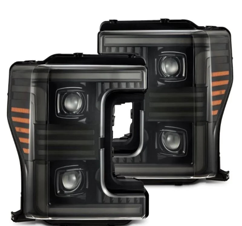 AlphaRex 17-19 Ford F-250/350/450/550 Super Duty PRO-Series Proj Headlights Alpha-Bk w/SS & DRL - Main Product View