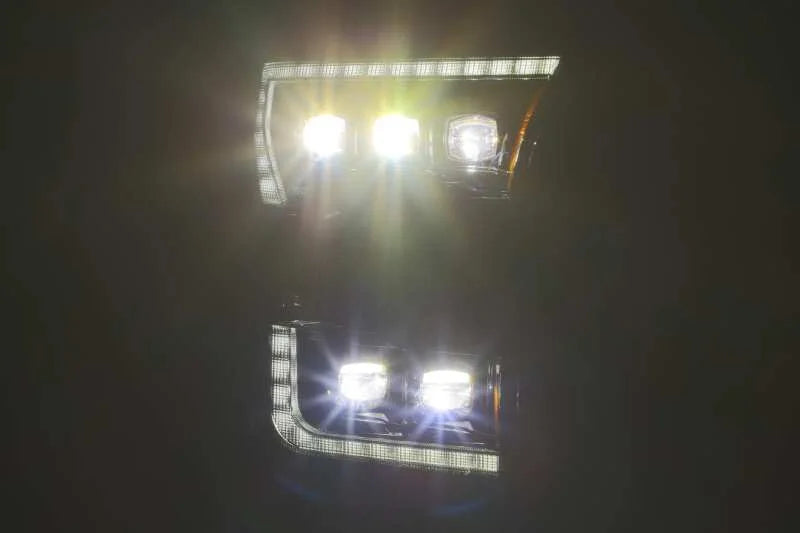 AlphaRex 17-20 Ford Raptor NOVA LED Proj Headlights Plank Style Alpha Black w/Activ Light/Seq Signal - Installation View