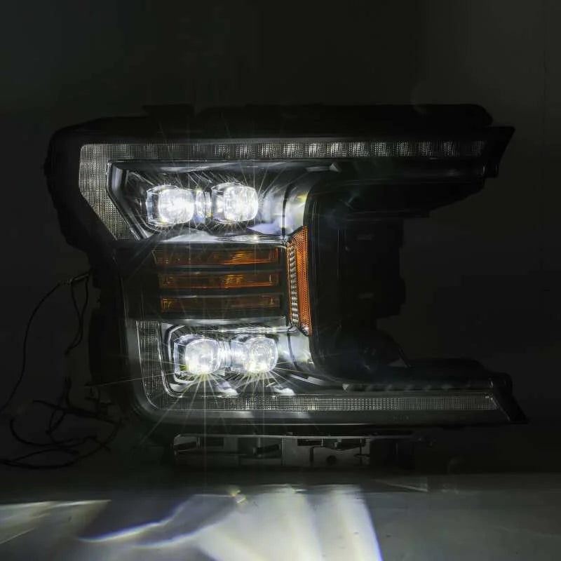 AlphaRex 18-19 Ford F-150 NOVA LED Proj Headlights Plank Style Matte Black w/Activ Light/Seq Signal - Installation View