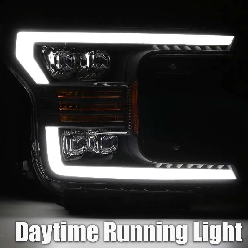 AlphaRex 18-19 Ford F-150 NOVA LED Projector Headlights Plank Style Chrome w/ActivLight/Seq Signal - Installation View