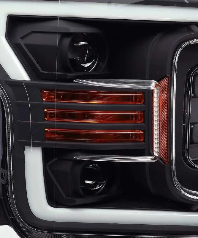 AlphaRex 18-19 Ford F-150 PRO-Series Proj Headlights Plank Style Matte Blk w/Activ Light/Seq Signal - Back View